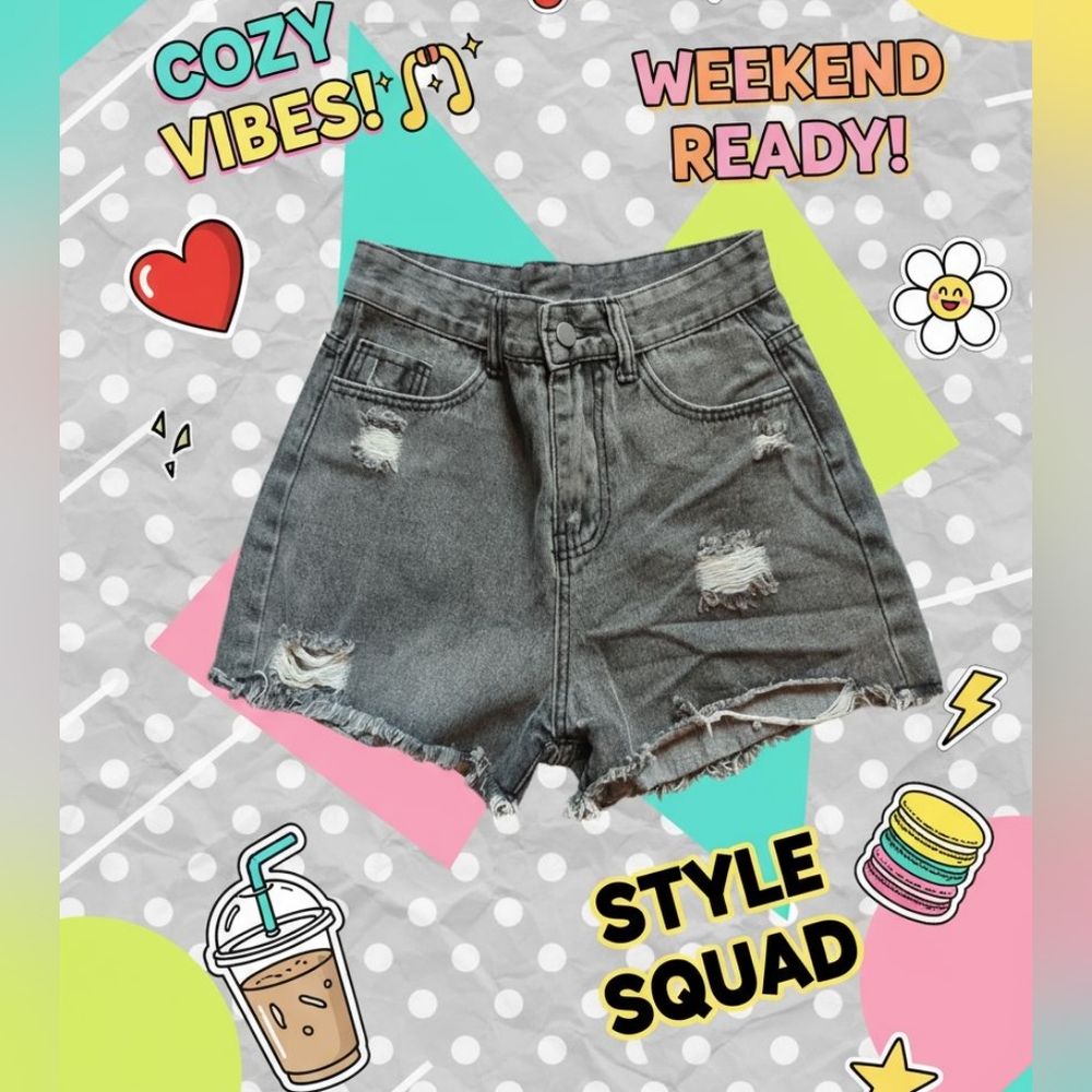 ROMWE Gray Distressed Denim Shorts